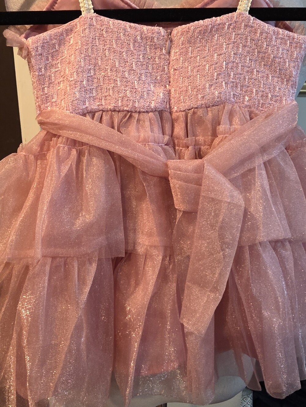 162. Dollhaus by Cleophe Toddler Pink Tiered Tulle Dress Pearl Straps 2T 3T - Picture 2 of 6